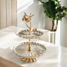 Load image into Gallery viewer, Handcrafted Amara two-tier pastry stand for serving desserts and snacks, High-end tea party stand two-tier silver and gold