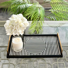 Load image into Gallery viewer, Art Deco Grand Tray – black and white geometric serving tray by Meraki Lily Singapore