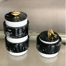 Load image into Gallery viewer, black and white Marble decor jar with lips and legs, modern, eclectic and elegant minimalist