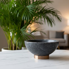 Load image into Gallery viewer, Allure Black Marble Dip Bowl by Meraki Lily, marble bowl on brass base for serving dips, snacks, and stylish table decor