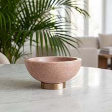 Load image into Gallery viewer, Allure Rosea Marble Dip Bowl by Meraki Lily, roses-colored marble bowl on brass base for serving dips, snacks, and elegant table decor