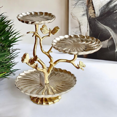 Silver 3 tier dessert stand, Butterfly accent stand, tea time dessert stand, pastry stand