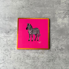 Load image into Gallery viewer, Bright pink fuchsia coaster with zebra design, fun and bright and cheerful, colorful

