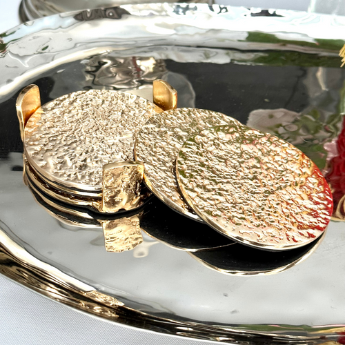 Gold coaster set on stand set of 4, modern and luxurious