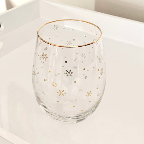 snowflakes glass, gold glass, xmas glassware