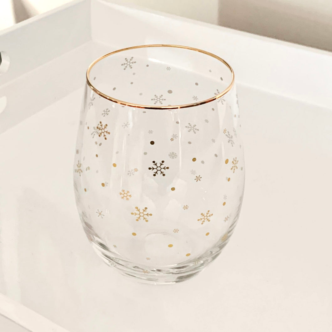 snowflakes glass, gold glass, xmas glassware