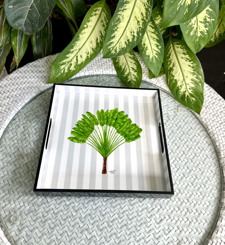 Palm tree tray, luxury serve ware, lacquer tray