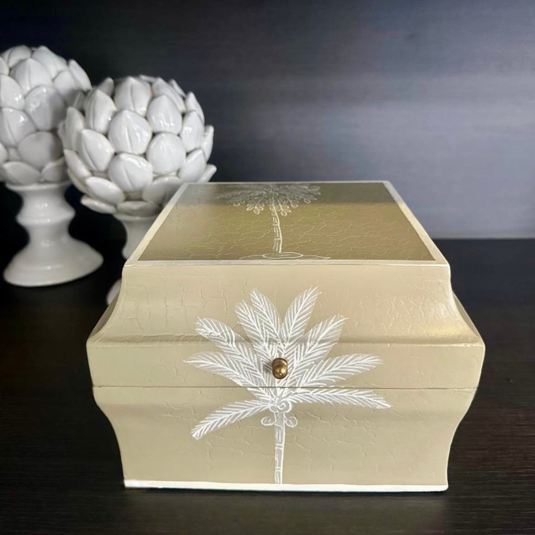 Amani Decor Box with handpainted palm artisanal design, perfect for coffee tables, shelves, or decorative accents.