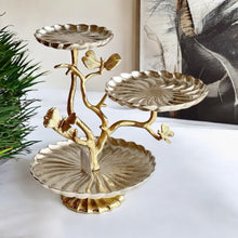 Load image into Gallery viewer, Amara 3-Tier Pastry Stand with butterfly accents by Meraki Lily, ideal for serving desserts, snacks, or savouries and elevating table presentation
