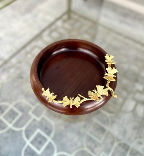 Amara Bowl with rustic charm and gold butterfly accents by Meraki Lily, ideal for serving or decorating your table