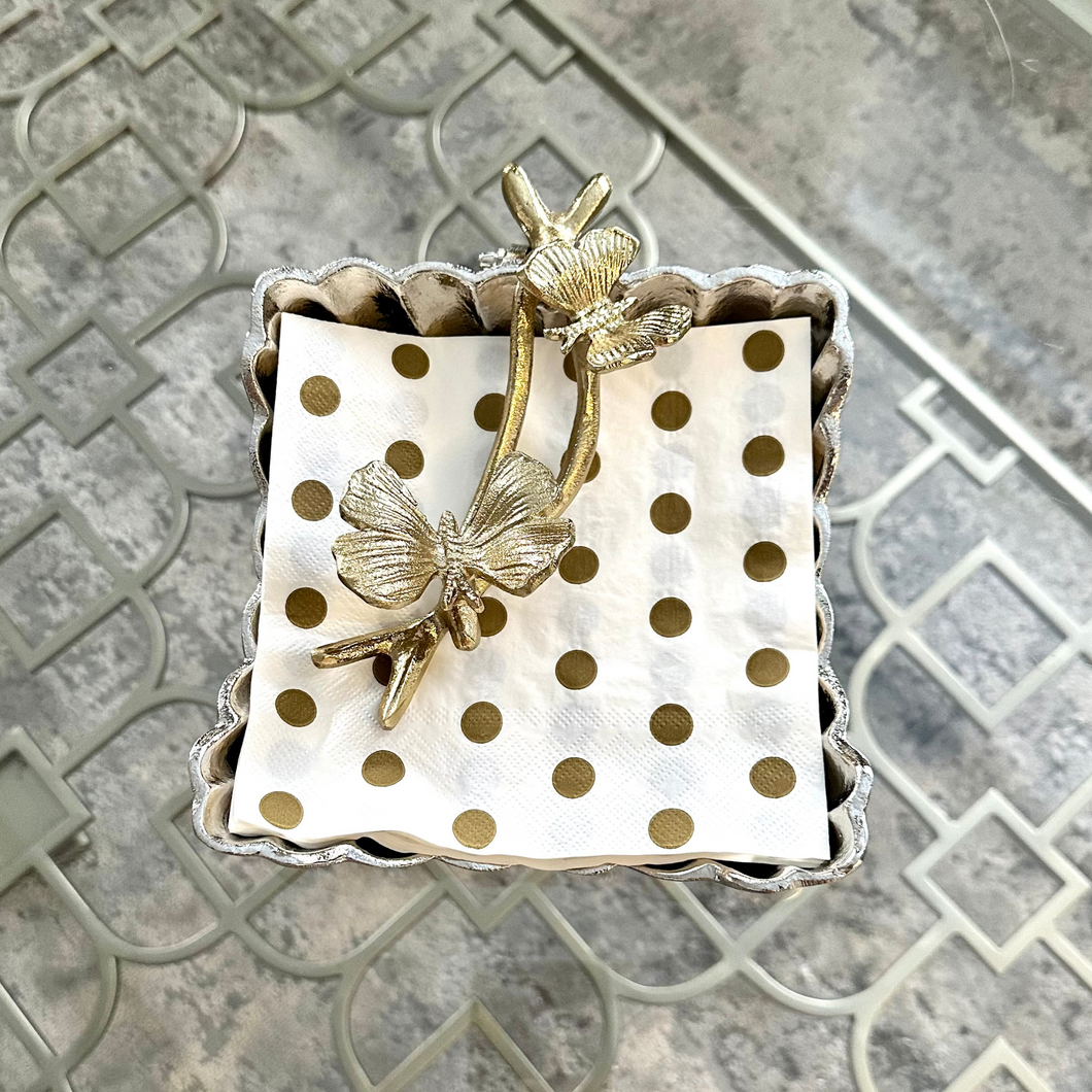 Amara Silver Napkin Holder with butterfly accents by Meraki Lily for elegant dining table decor