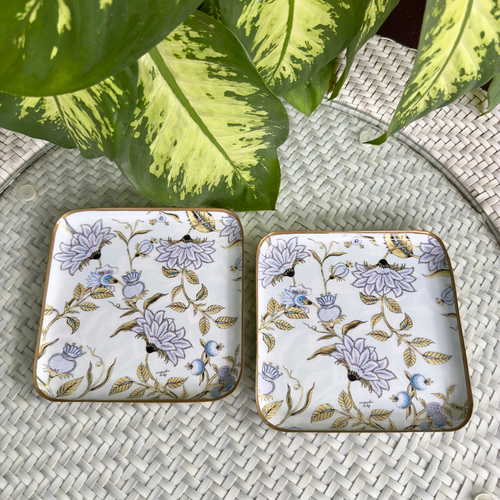 Anokhi Tray with block print, sleek contemporary design, ideal for serving snacks, drinks, or small bites.