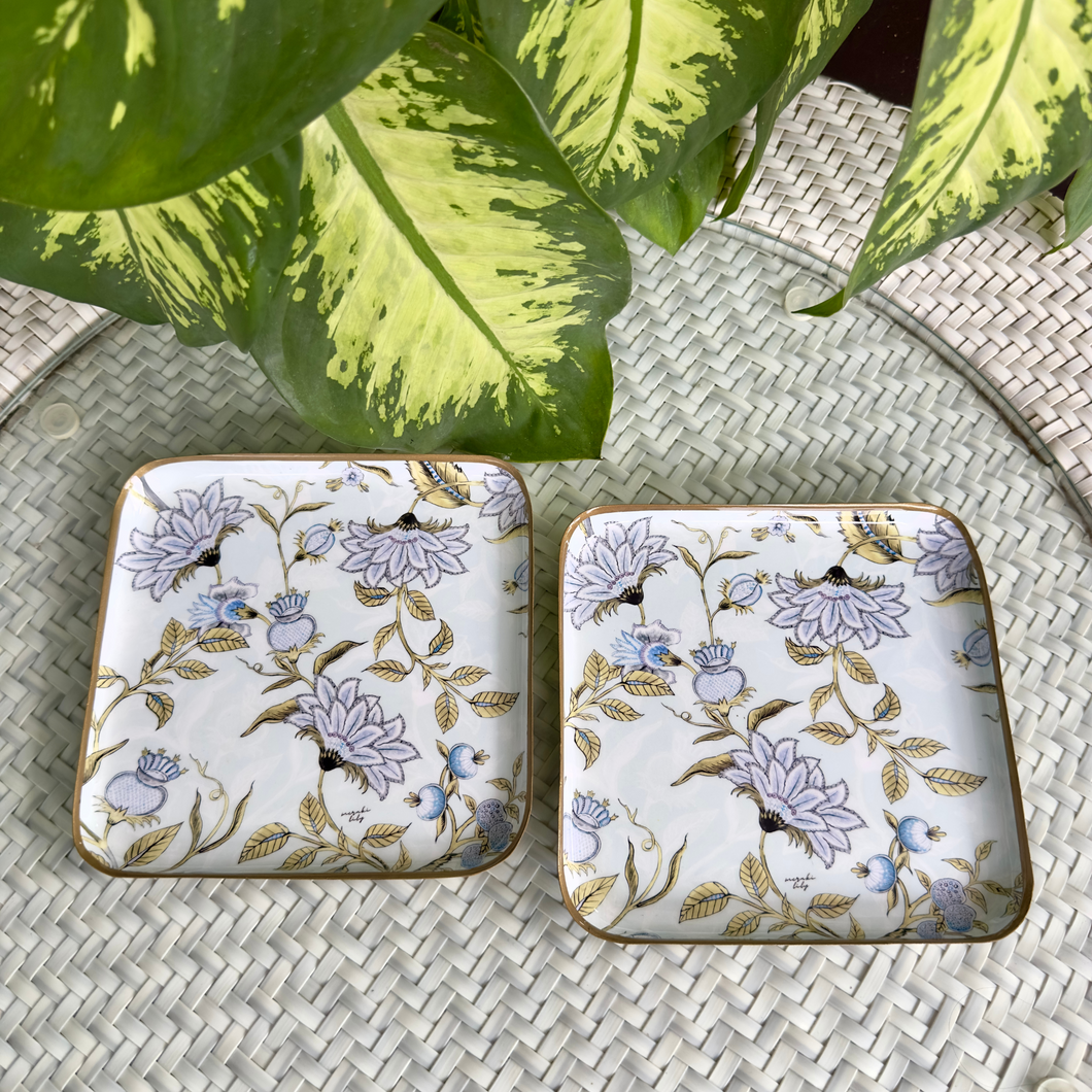 Anokhi Tray with block print, sleek contemporary design, ideal for serving snacks, drinks, or small bites.