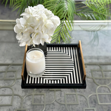 Load image into Gallery viewer, Art Deco Square Tray – black and white geometric serving tray, Meraki Lily Singapore
