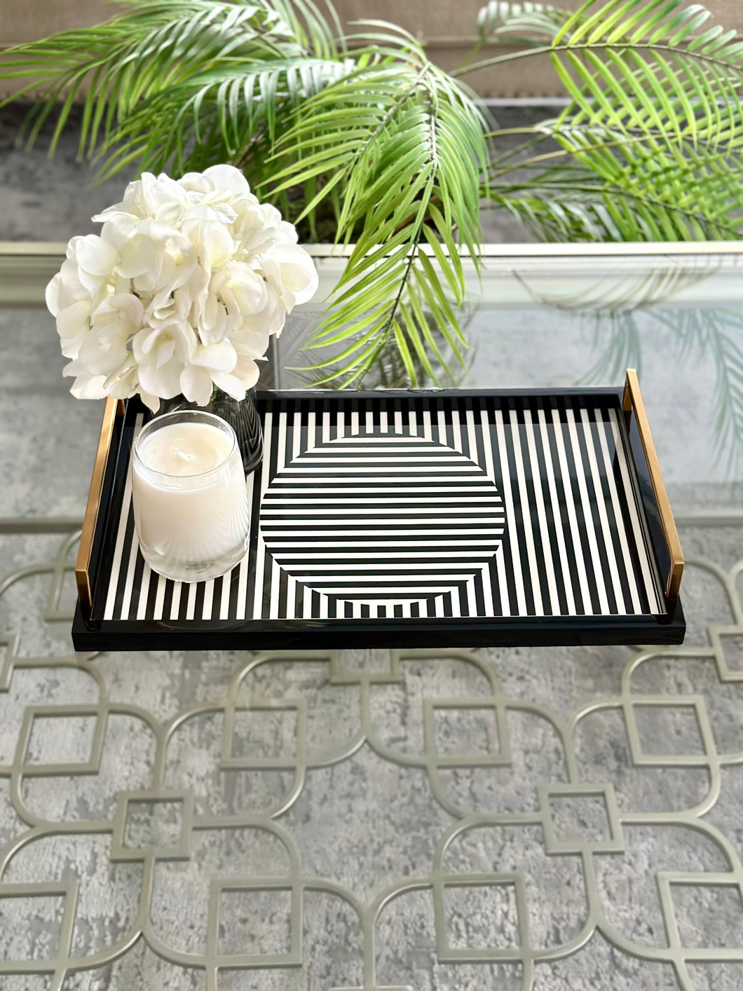 Art Deco Tray by Meraki Lily, black and white geometric design, ideal for serving and stylish table decor