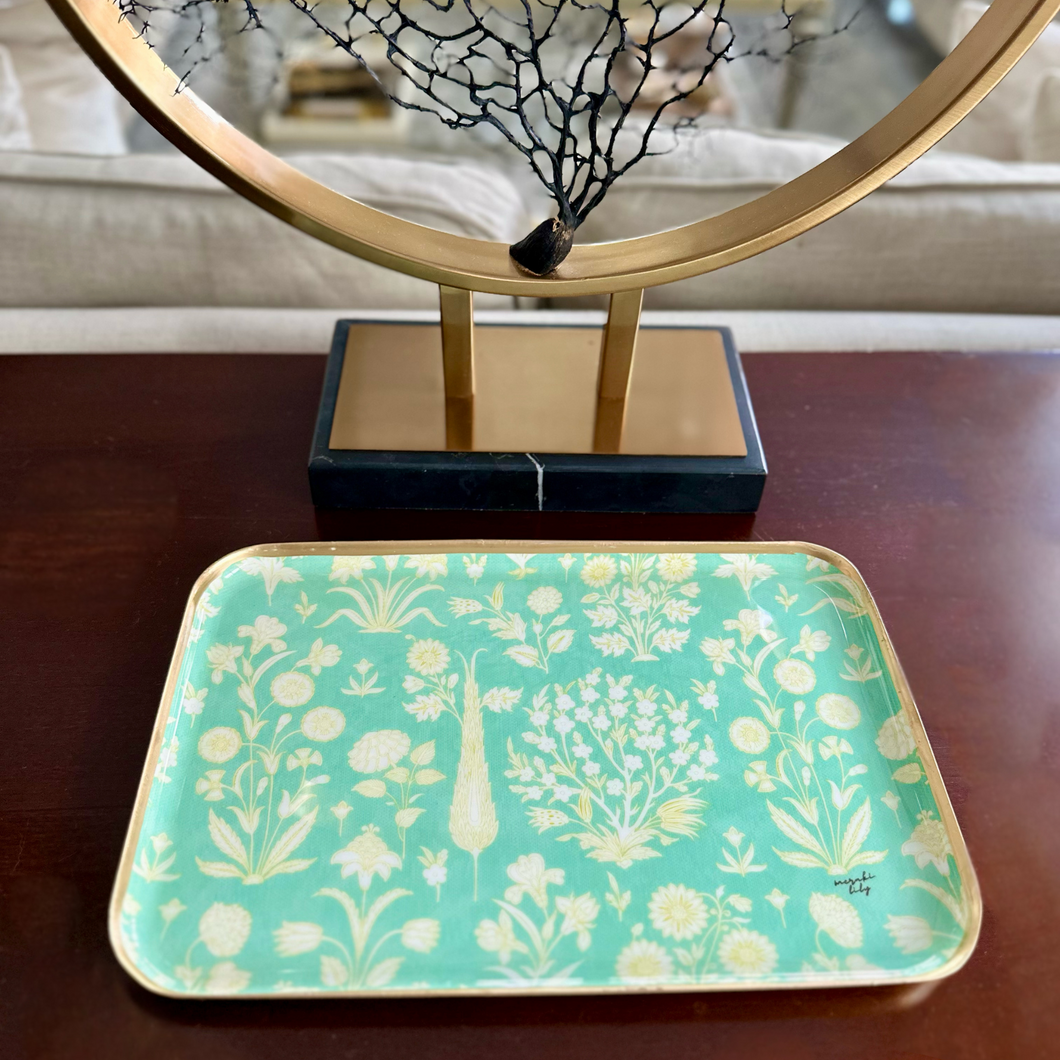 Avira Tray with timeless block print design, ideal for serving, décor, or organizing essentials.