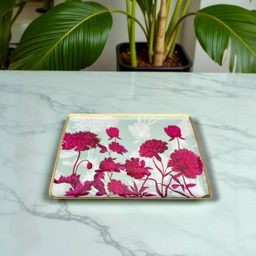 Cabana Tray with bright fuchsia floral design, perfect for serving or adding color to your table.