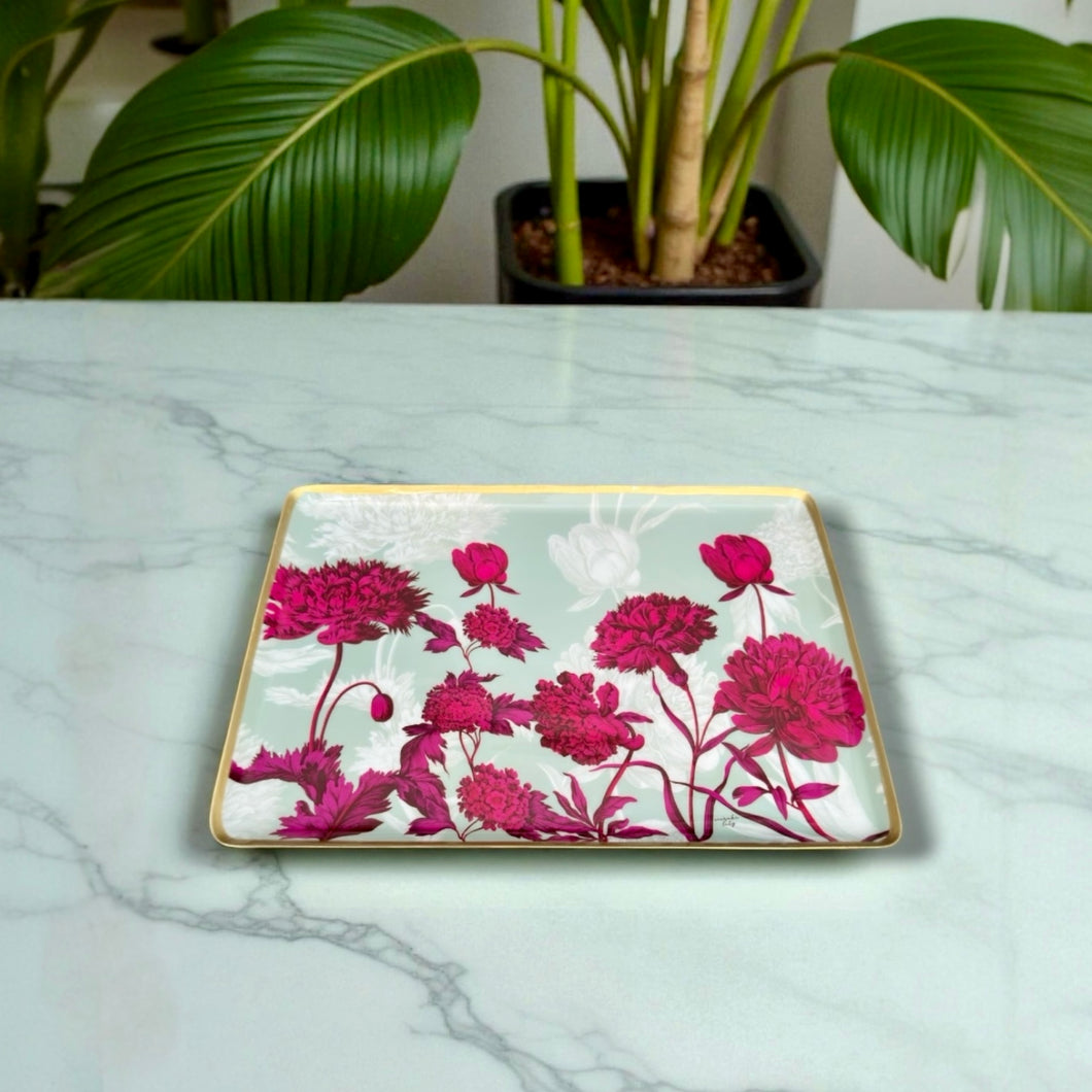 Cabana Tray with bright fuchsia floral design, perfect for serving or adding color to your table.