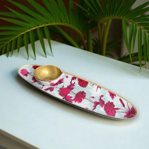Cabana Oblong Platter Set with vibrant fuchsia floral design, perfect for entertaining or décor.