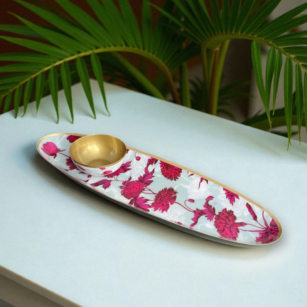 Cabana Oblong Platter Set with vibrant fuchsia floral design, perfect for entertaining or décor.