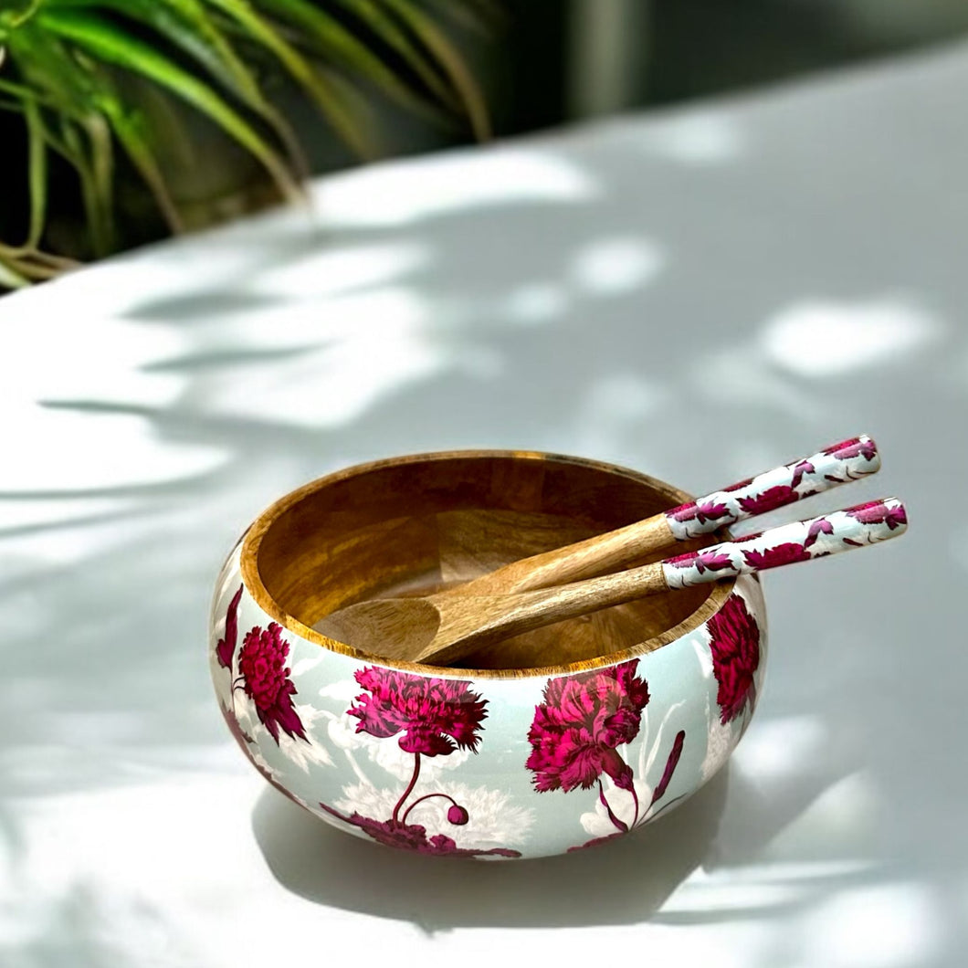 Cabana Salad Bowl in fuchsia blooms by Meraki Lily, perfect for brunch and summer entertaining