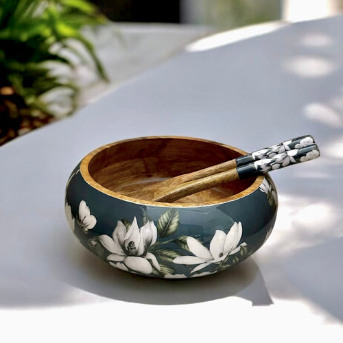 Cassina Salad Bowl with white magnolia design, ideal for serving salads or everyday meals.