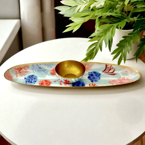 Corallia Oblong Set with coral reef-inspired design, perfect for serving or coastal décor.