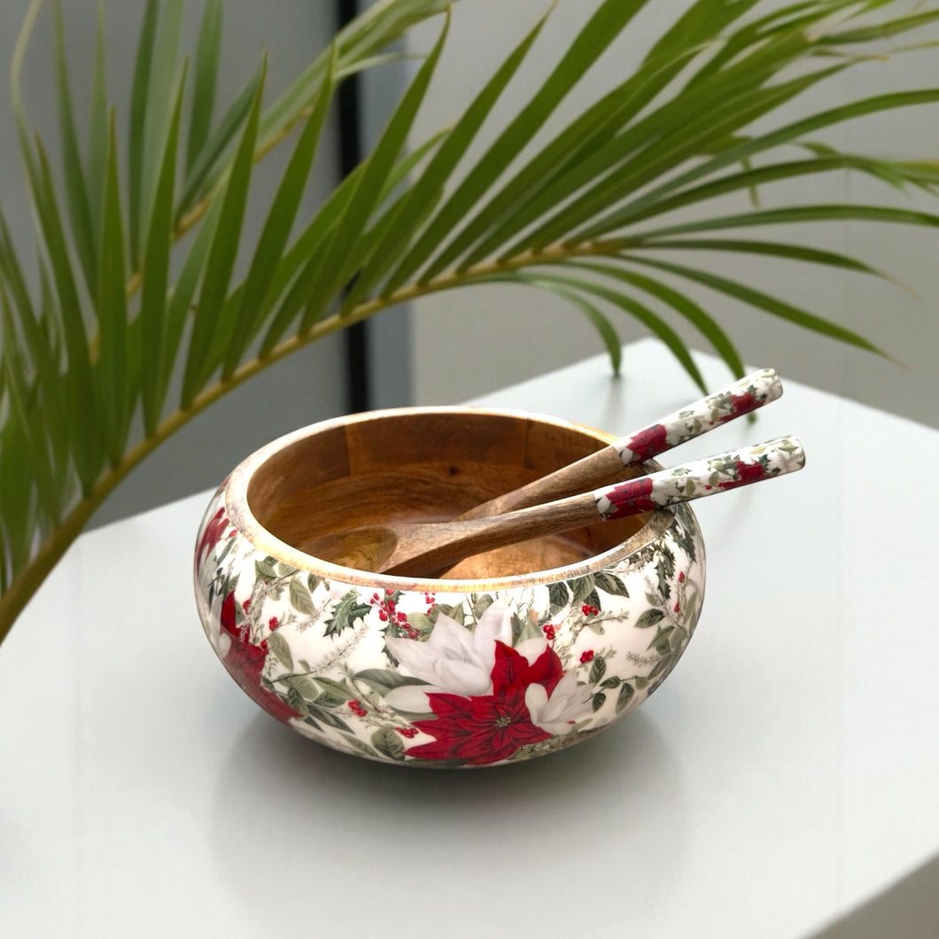 Enchanted Scape Salad Bowl with festive holiday design, ideal for Christmas or seasonal entertaining.