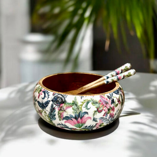 Koha Salad Bowl with colorful batik-inspired Peranakan motifs, perfect for serving or display.