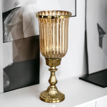 Load image into Gallery viewer, Lauren glass candle stand with gold frame by Meraki Lily, elegant home decor accent for tablescapes and centerpieces
