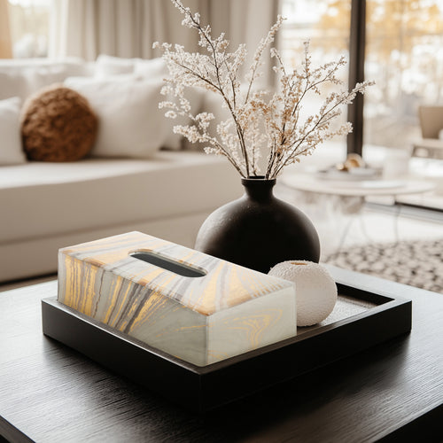 Luxe Gold Tissue Box by Meraki Lily, decorative and functional home accessory for table styling and elegant interiors
