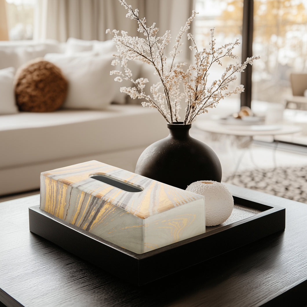 Luxe Gold Tissue Box by Meraki Lily, decorative and functional home accessory for table styling and elegant interiors
