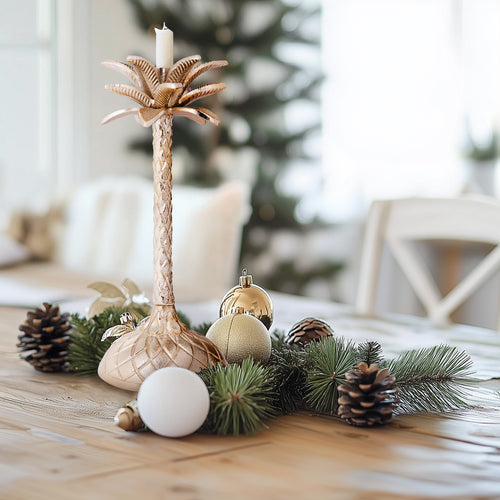 Mirage Candle Stand in champagne gold by Meraki Lily, inspired by palm trees, ideal for tropical-style home decor