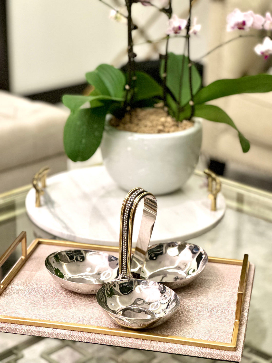 Myra Nut Bowl by Meraki Lily, 3-section serving dish for nuts, snacks, and elegant entertaining
