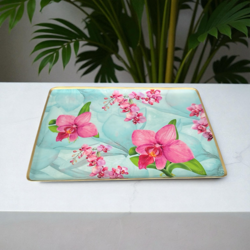 Orchid Bloom Tray featuring delicate floral design, perfect for serving or decorating your table