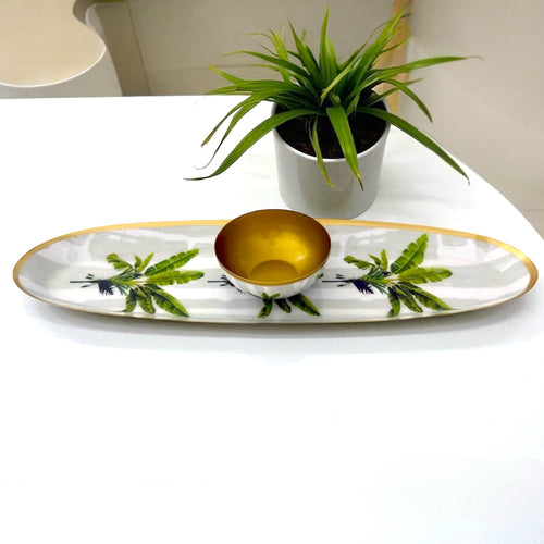 Palmyra Oblong Set with palm tropical-inspired design, perfect for serving or adding island vibes.