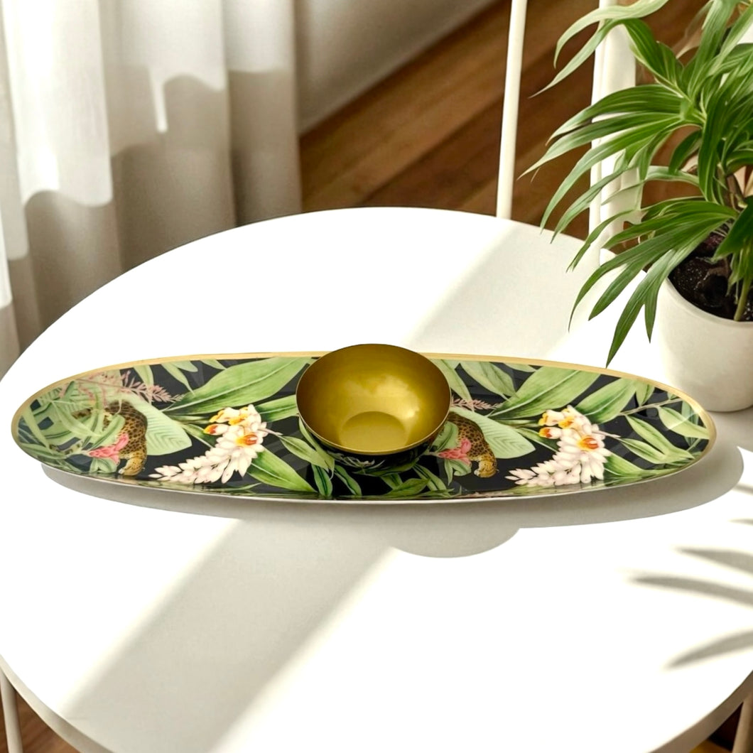 Panthera Oblong Set with leopard jungle-inspired design, perfect for serving or tropical-themed décor.