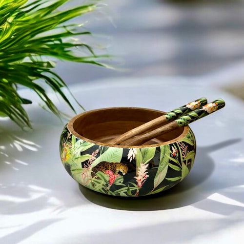 Panthera Salad Bowl in leopard, wild tropical luxury by Meraki Lily, ideal for salads, fresh fruits, and jungle-inspired table settings