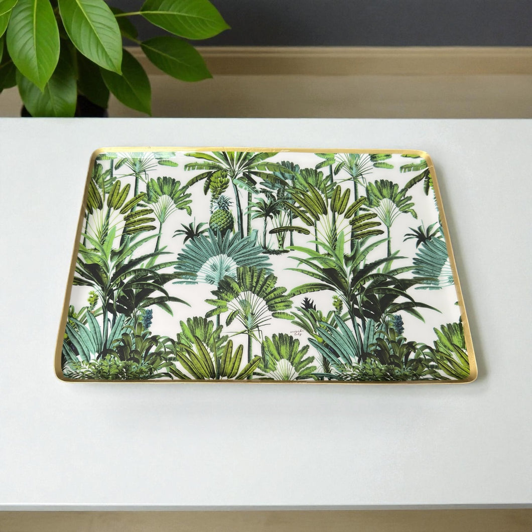 Rainforest Tray by Meraki Lily, tropical-inspired decorative tray for serving appetizers, desserts, and coffee
