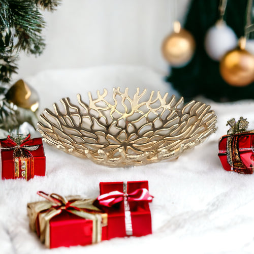 gold twig branch fruit basket, for fruit or decor, modern and elegant