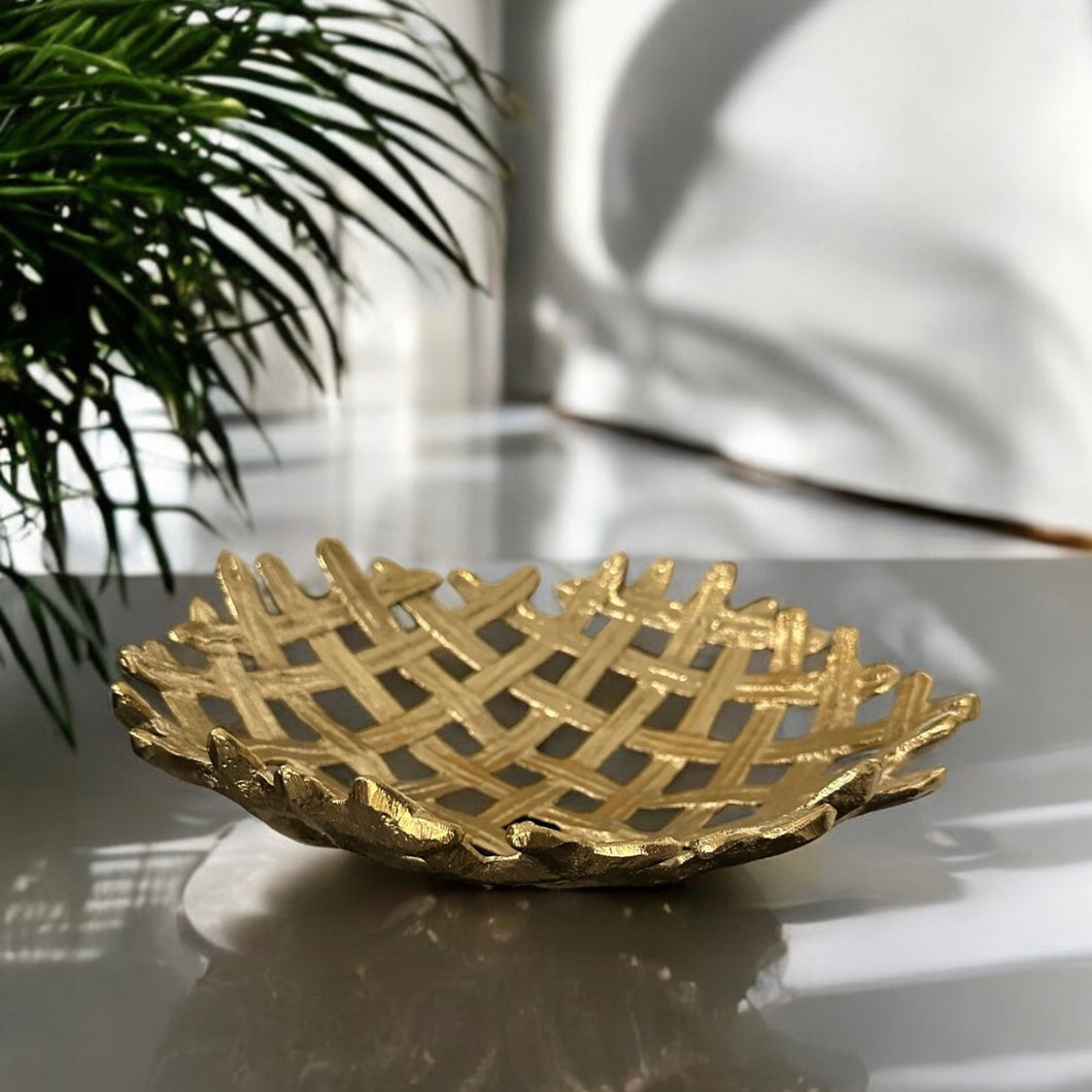 Ziya Basket by Meraki Lily! Stylish gold weave design, perfect for organizing, serving bread, or adding sparkle to any space. Shop now!
