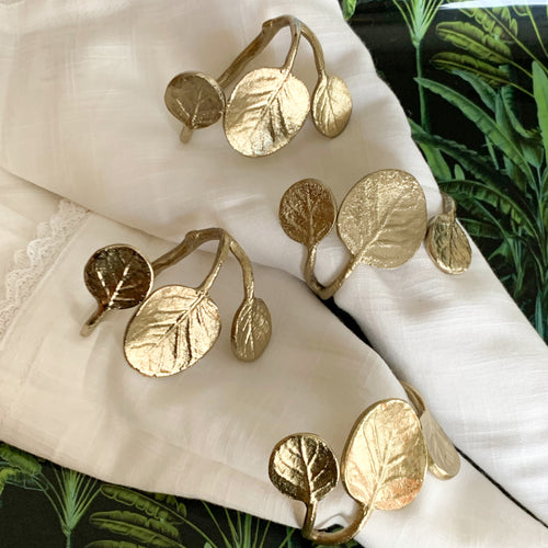 gold leaf napkin ring, luxurious, tropical and modern