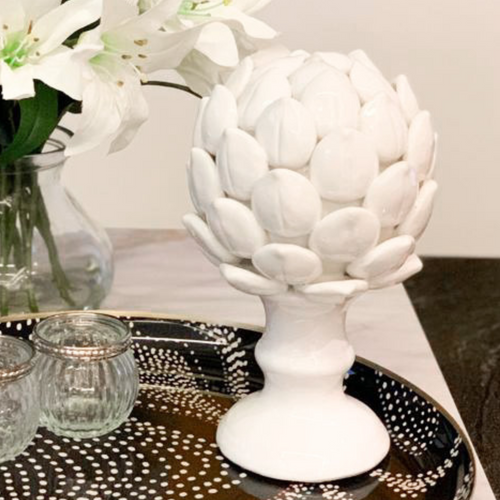 white artichoke ceramic decor, elegant and contemporary