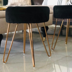 black plush stool with gold legs, stylish and modern