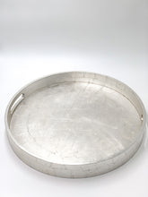 Load image into Gallery viewer, silver round wood lacquer tray with handles, simple and minimalist
