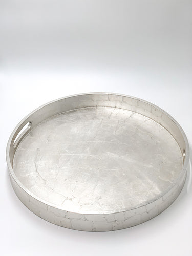 silver round wood lacquer tray with handles, simple and minimalist