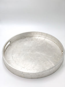 silver round wood lacquer tray with handles, simple and minimalist