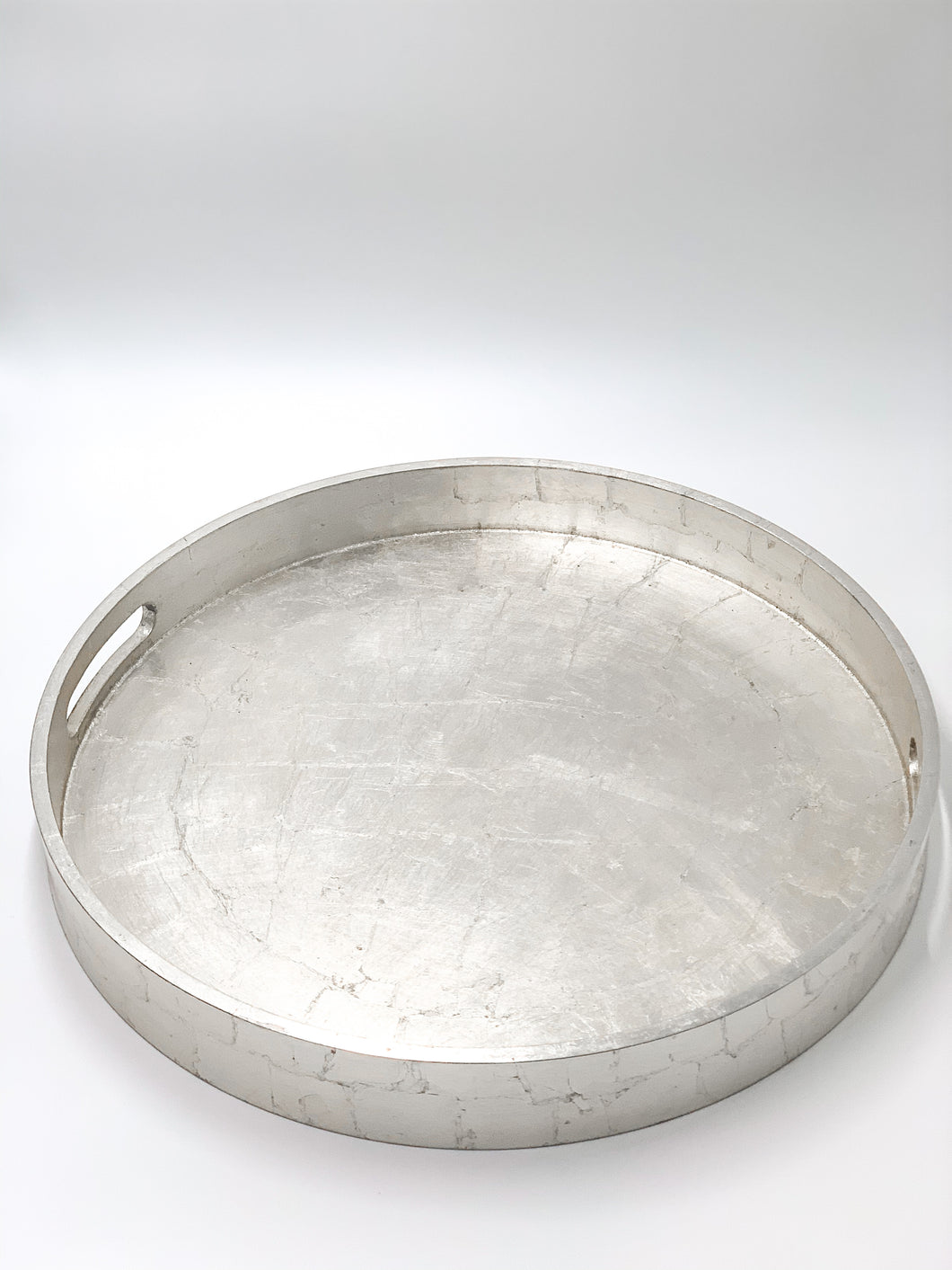 silver round wood lacquer tray with handles, simple and minimalist