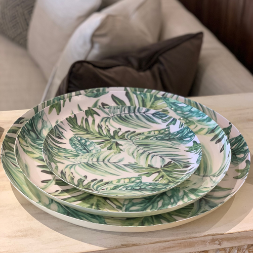 green leaves round tray, tropical and elegant 