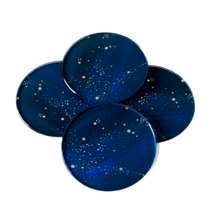 blue glass coaster with star constellation design, modern and eclectic